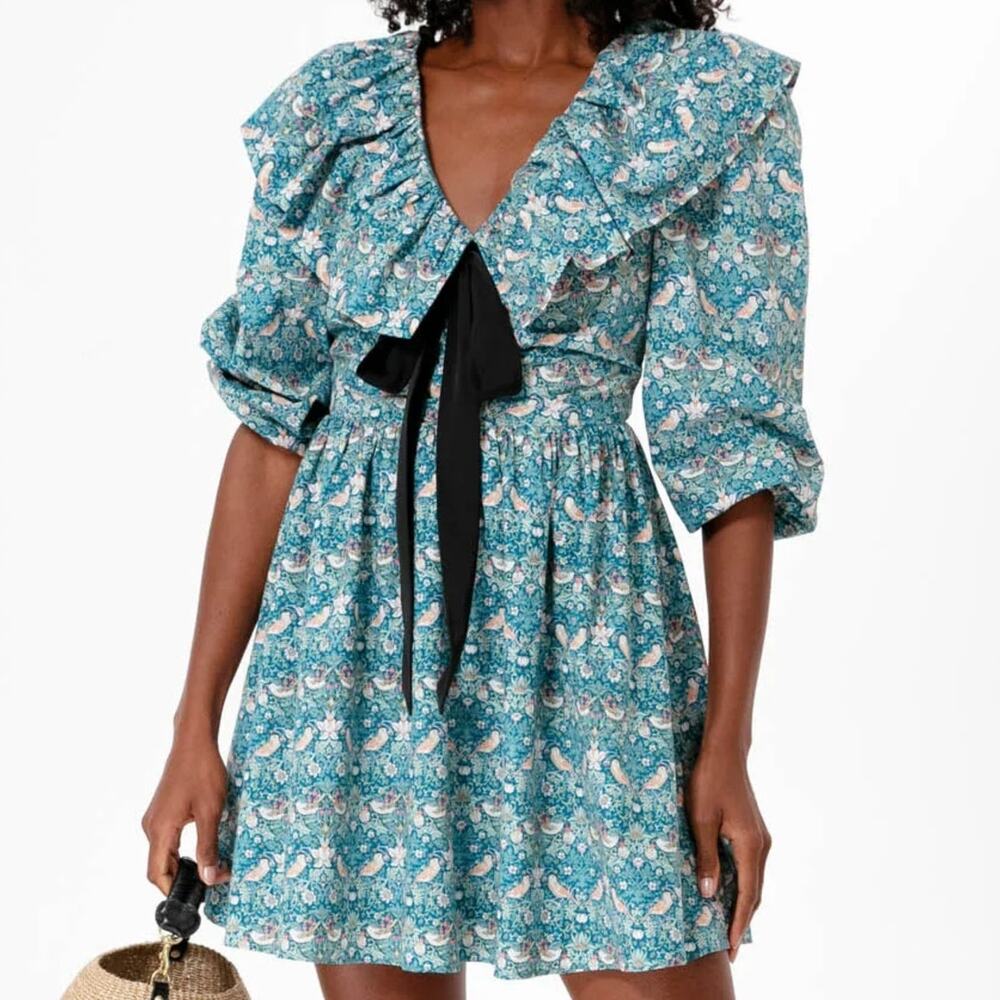 Tuckernuck Hyacinth House Birdsong Ruffle Collar Cotton Mini Dress Small